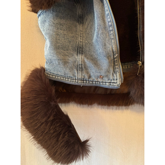 Women's Akira Brown Faux Fur Denim Vest XL - Picture 4 of 6
